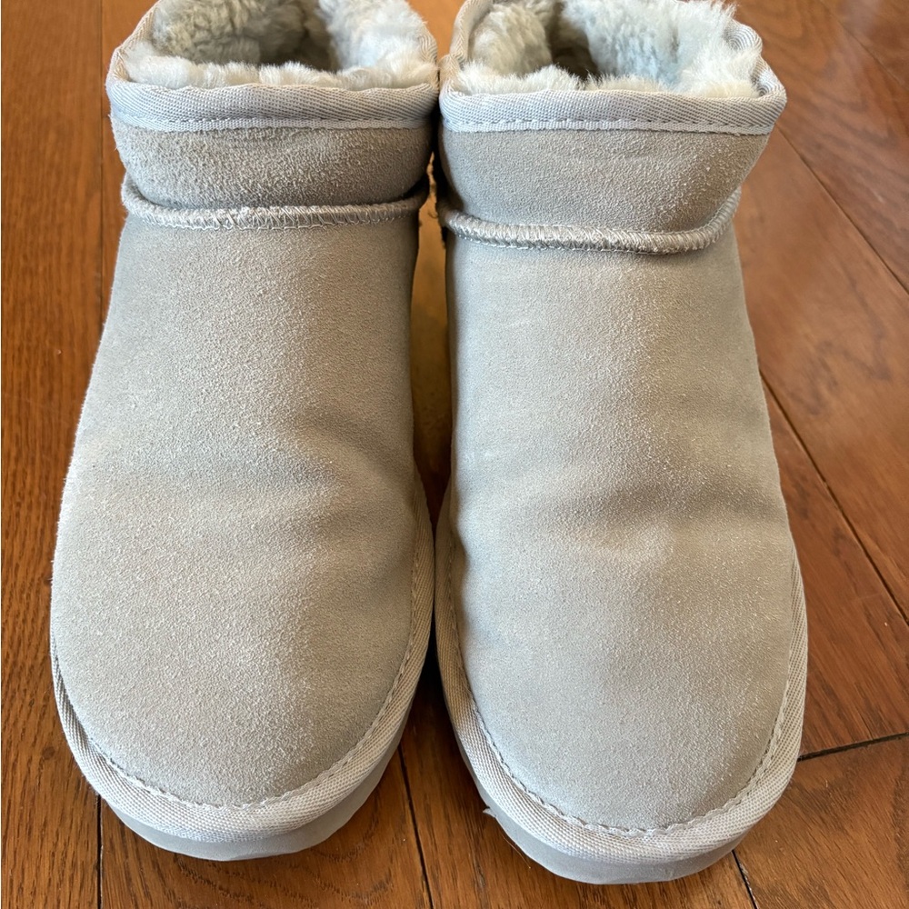 Quince Gray Suede Sherpa Lined Shearling Australian Mini Boots